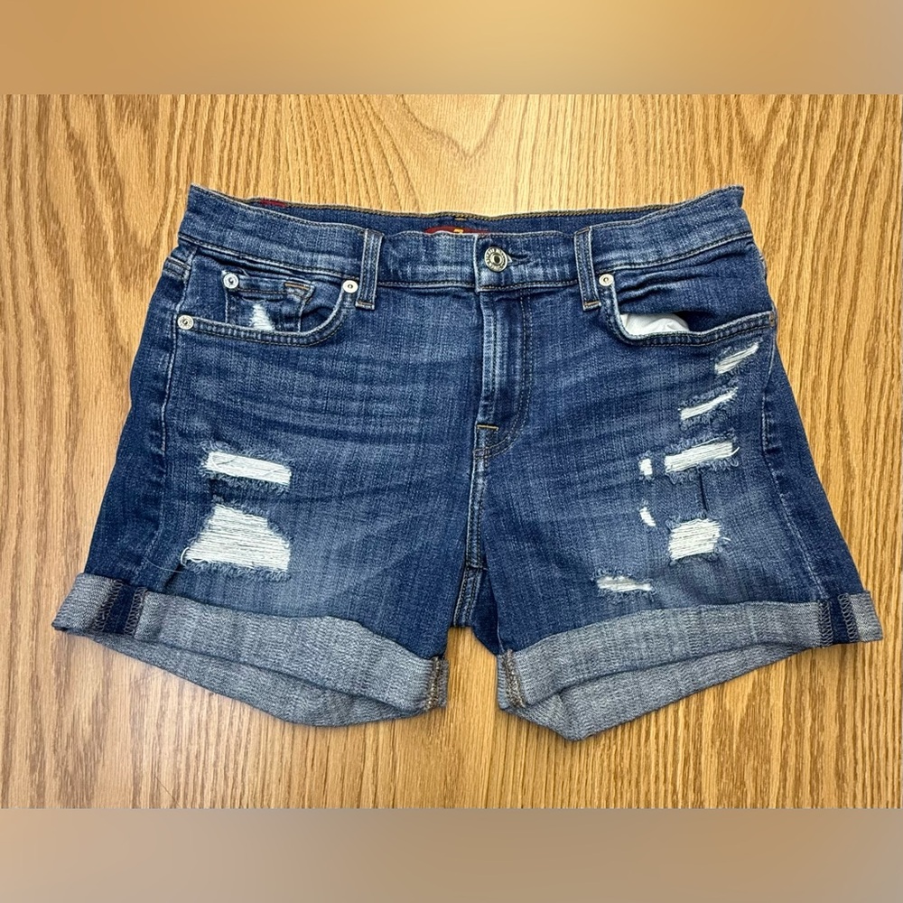 7 For All Mankind Distressed Blue Jean Shorts
